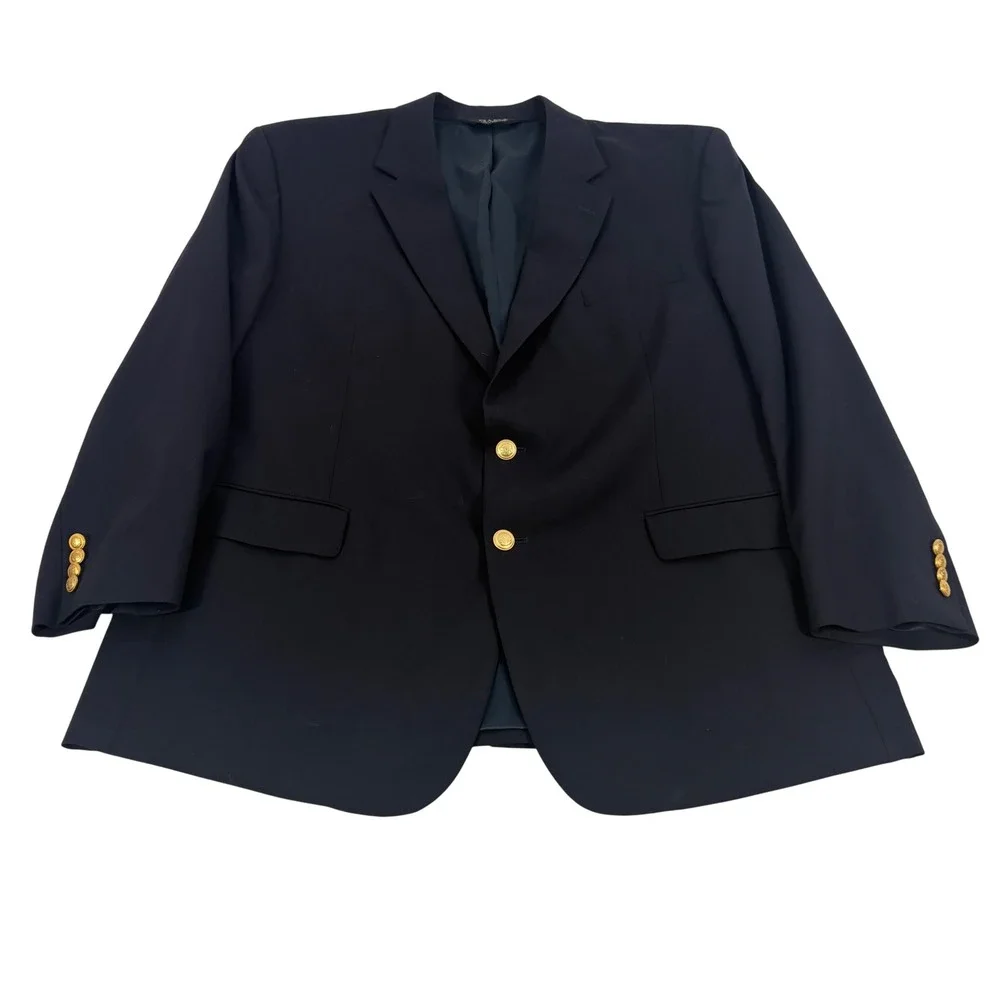 Jos. A. Bank Blazer Mens Navy Blue 50R 50x34 Gold Buttons 2B/4B Preppy Academia